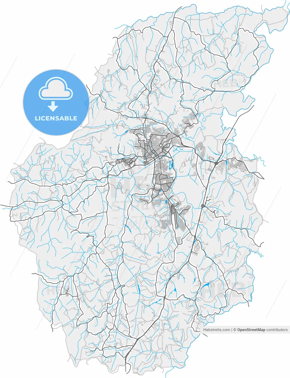 Pouso Alegre, Brazil, high resolution vector map - Instant download PDF and JPG