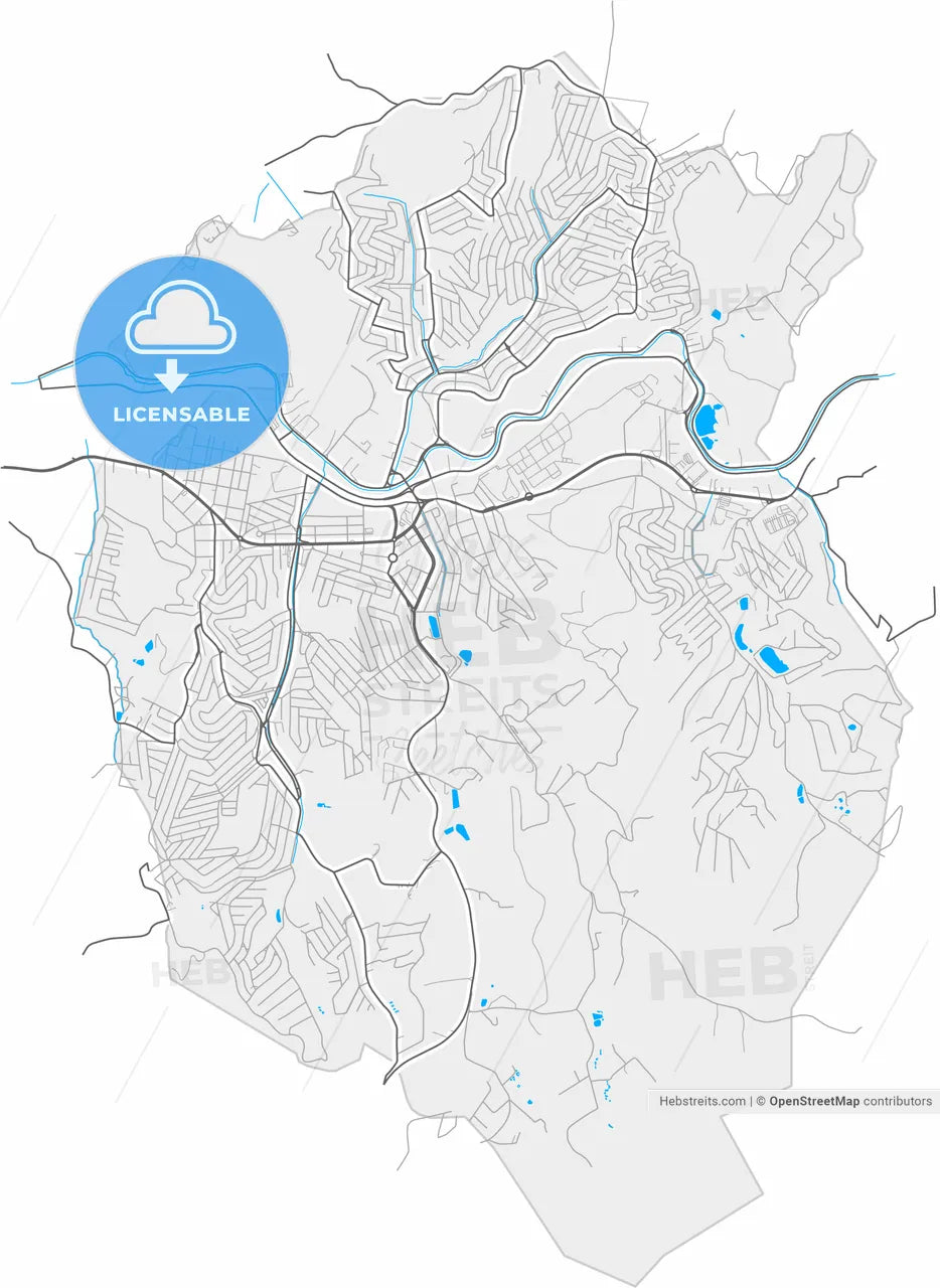Varzea Paulista, Brazil, high resolution vector map - Instant download PDF and JPG
