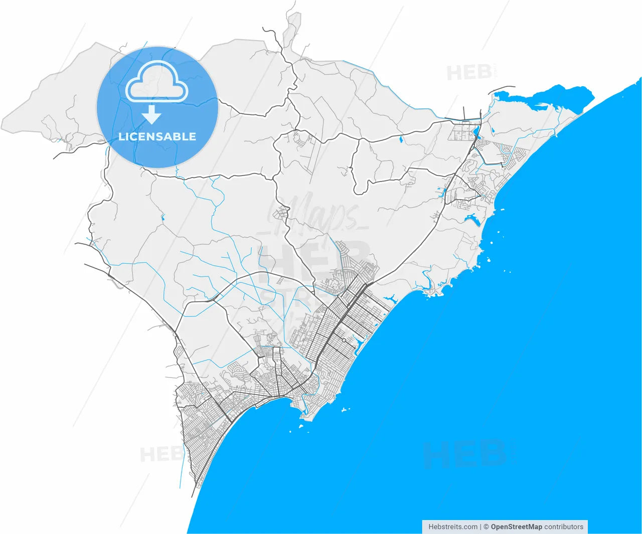 Rio das Ostras, Brazil, high resolution vector map - Instant download PDF and JPG