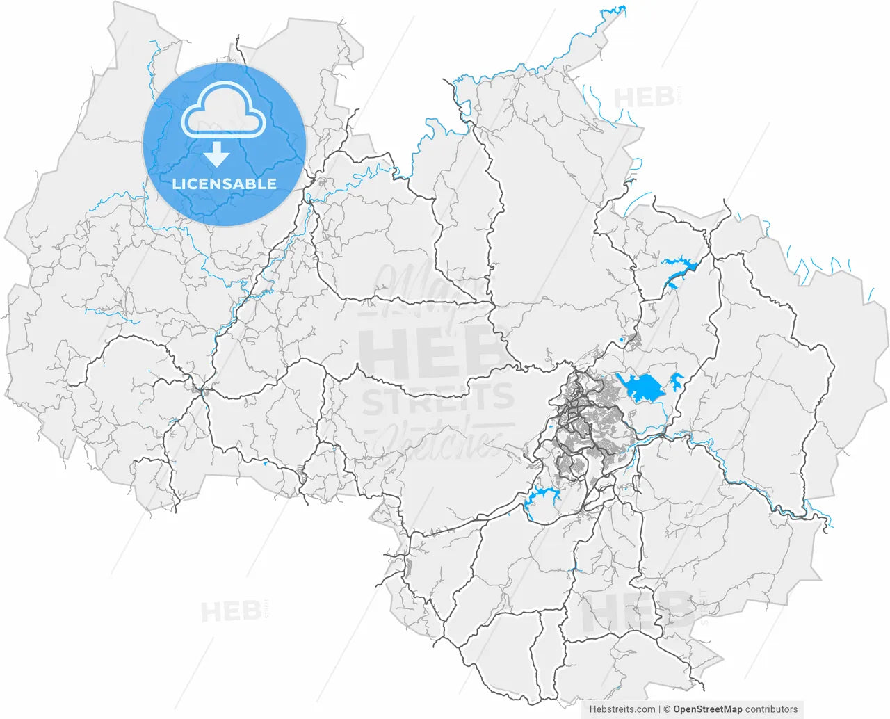 Itabira, Brazil, high resolution vector map - Instant download PDF and JPG