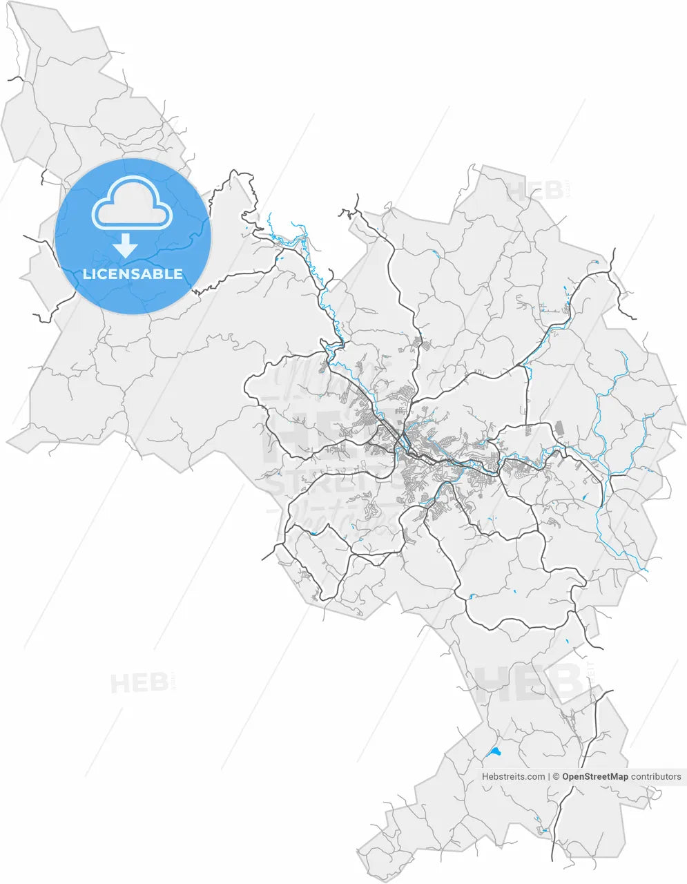 Uba, Brazil, high resolution vector map - Instant download PDF and JPG