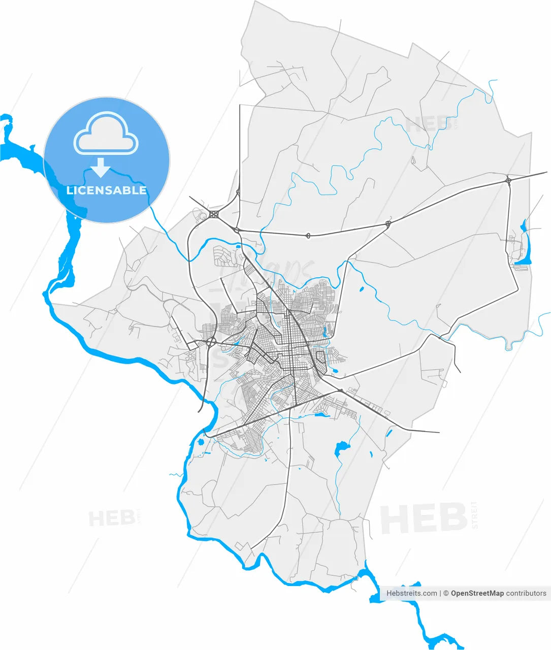 Ourinhos, Brazil, high resolution vector map - Instant download PDF and JPG