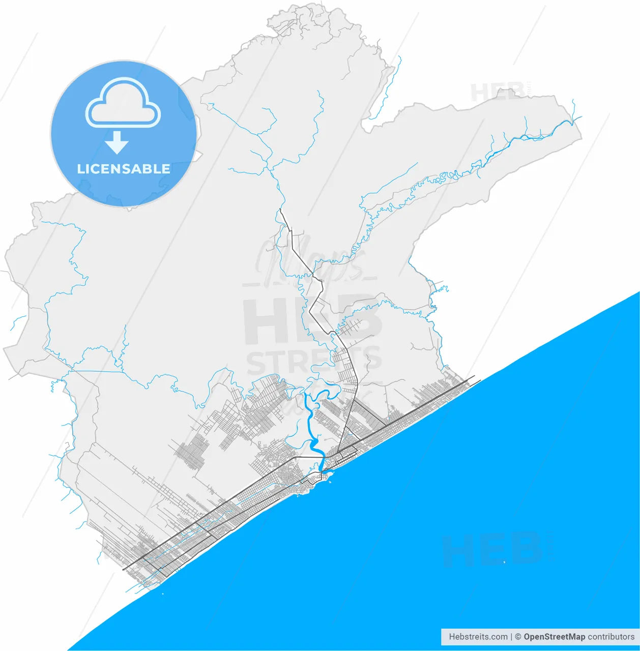 Itanhaem, Brazil, high resolution vector map - Instant download PDF and JPG