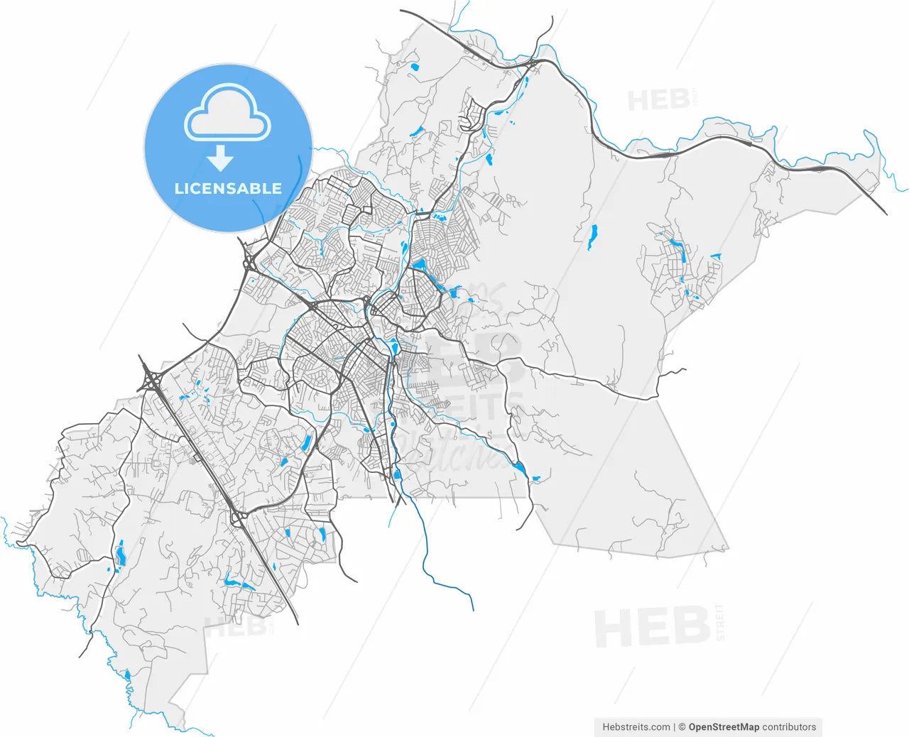 Valinhos, Brazil, high resolution vector map - Instant download PDF and JPG