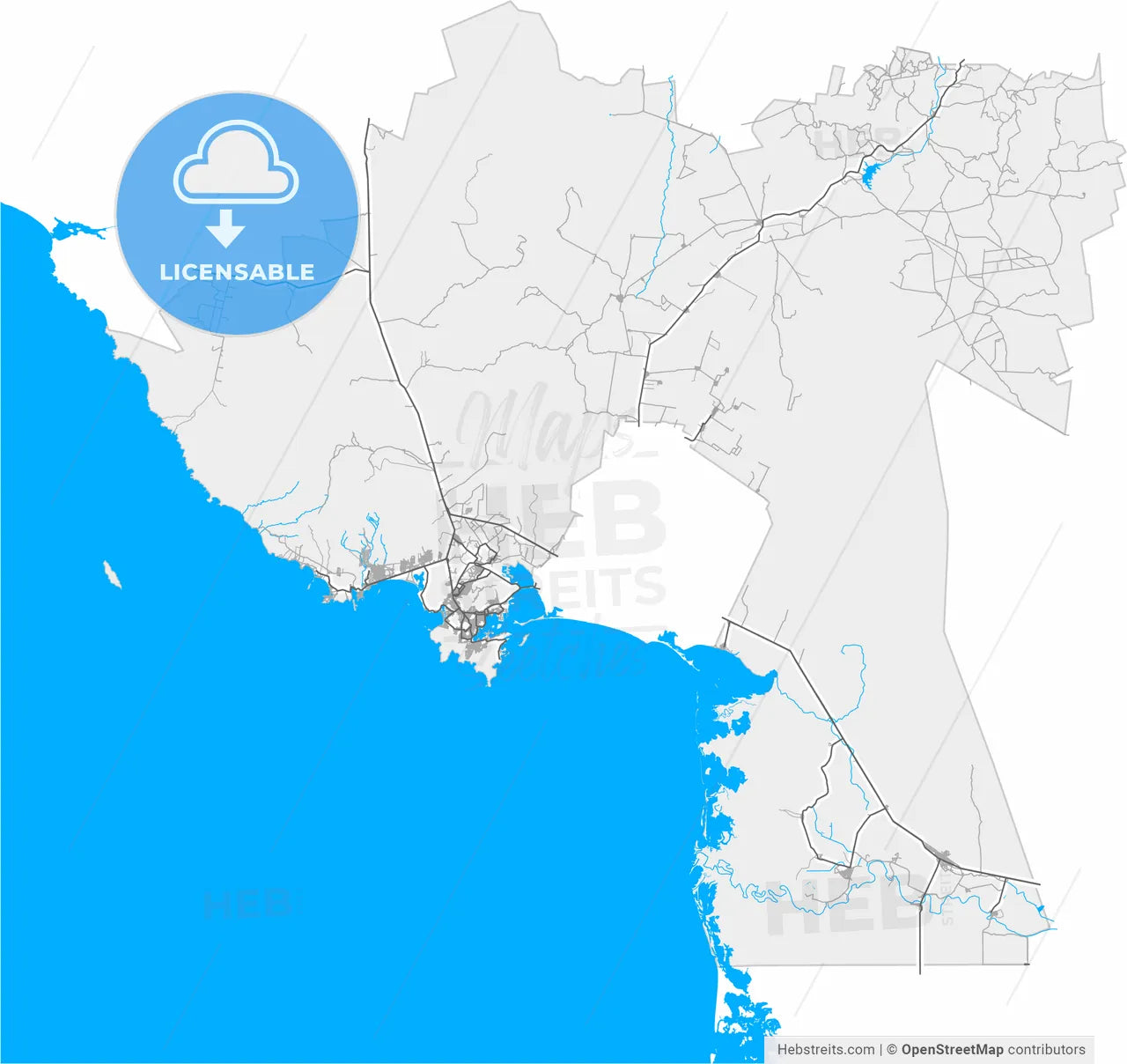 Guaymas, Sonora, Mexico, high resolution vector map - Instant download PDF and JPG