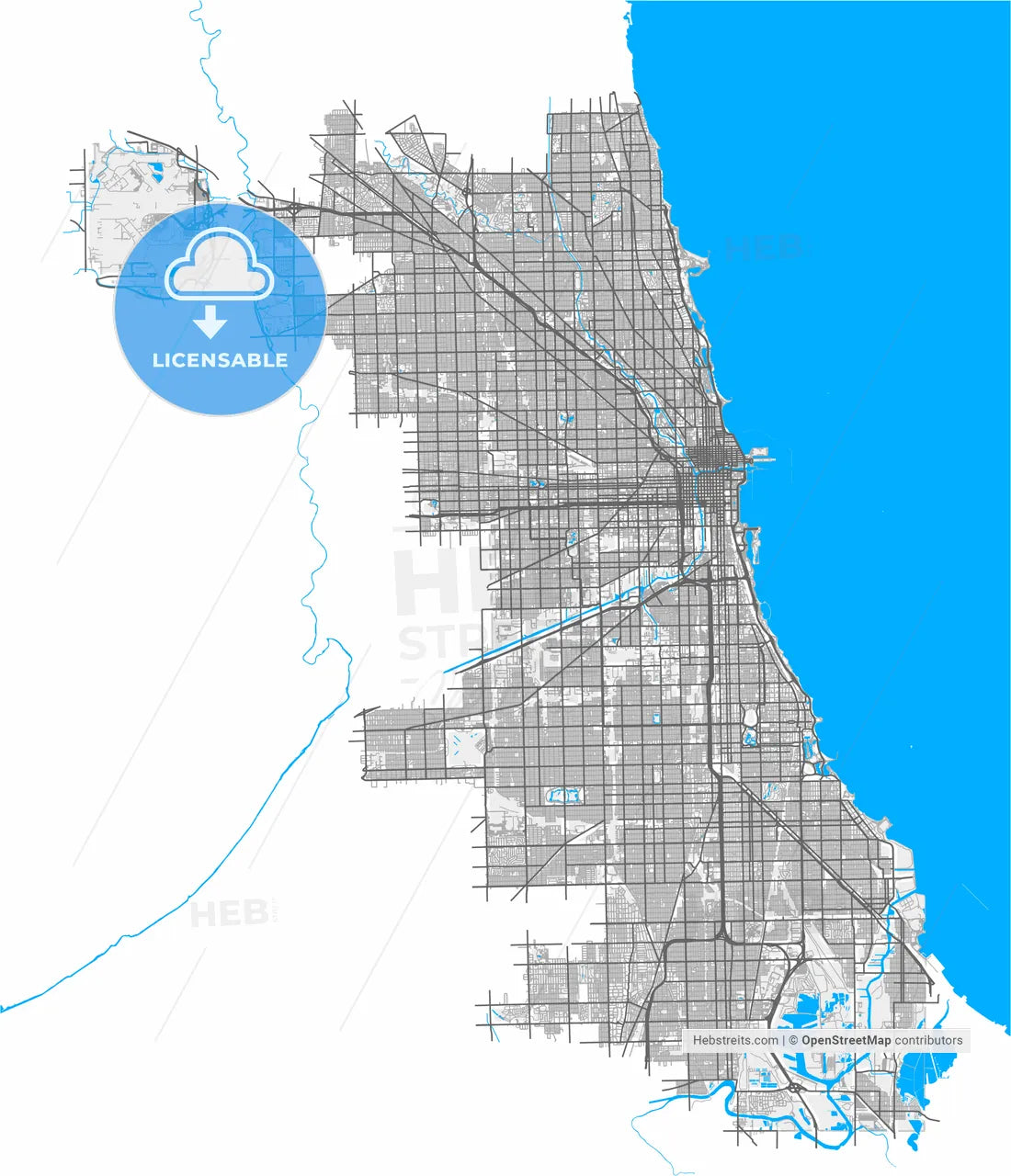 Chicago, Illinois, United States, high resolution vector map - Instant download PDF and JPG