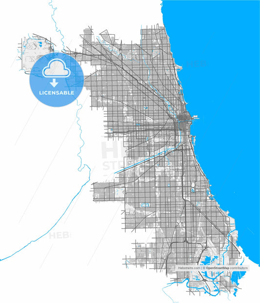 Chicago, Illinois, United States, high resolution vector map - Instant download PDF and JPG