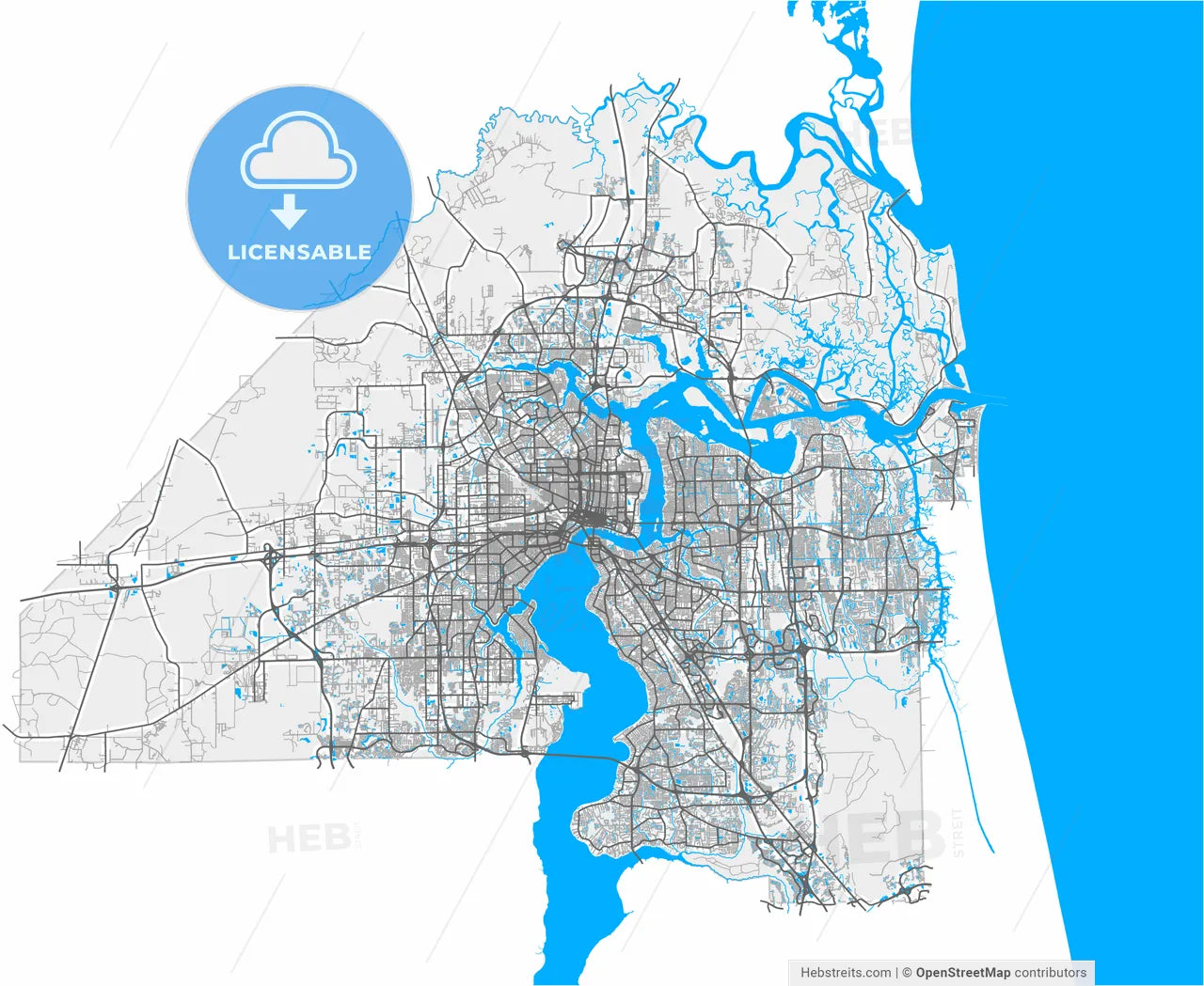 Jacksonville, Florida, United States, high resolution vector map - Instant download PDF and JPG