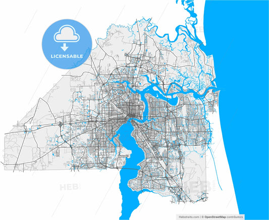 Jacksonville, Florida, United States, high resolution vector map - Instant download PDF and JPG