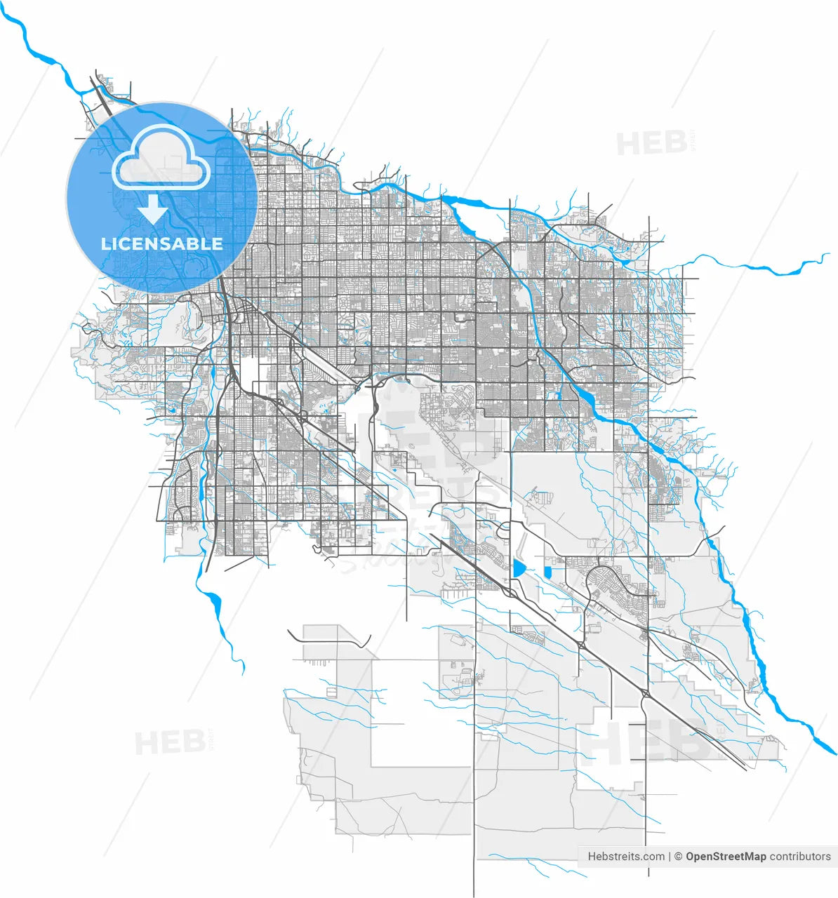 Tucson, Arizona, United States, high resolution vector map - Instant download PDF and JPG