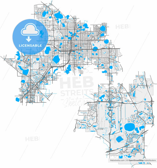 Orlando, Florida, United States, high resolution vector map - Instant download PDF and JPG