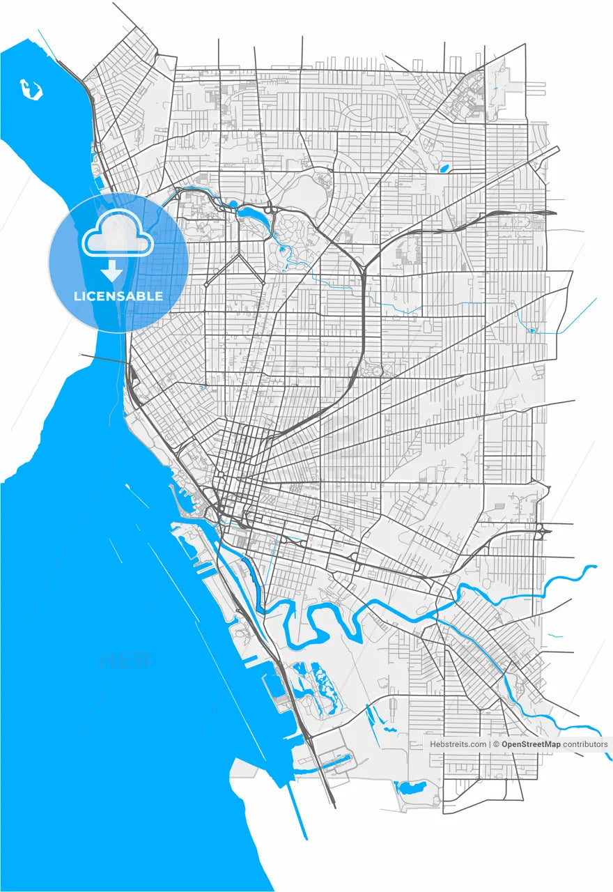 Buffalo, New York, United States, high resolution vector map - Instant download PDF and JPG