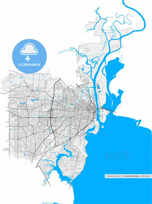 Mobile, Alabama, United States, high resolution vector map - Instant download PDF and JPG