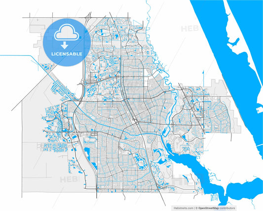 Port St. Lucie, Florida, United States, high resolution vector map - Instant download PDF and JPG