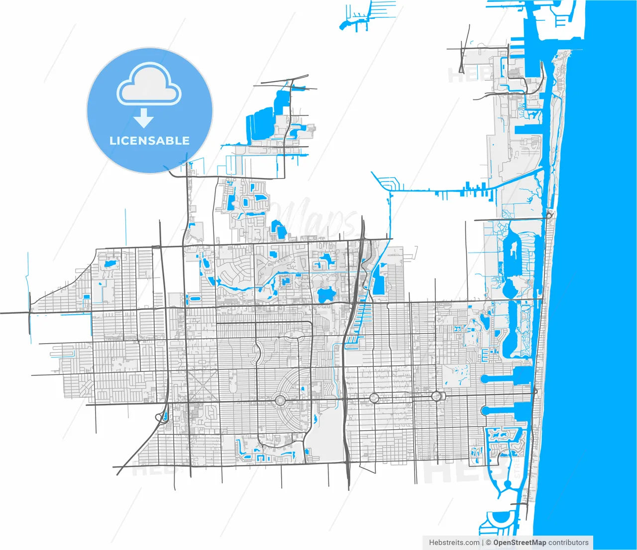 Hollywood, Florida, United States, high resolution vector map - Instant download PDF and JPG