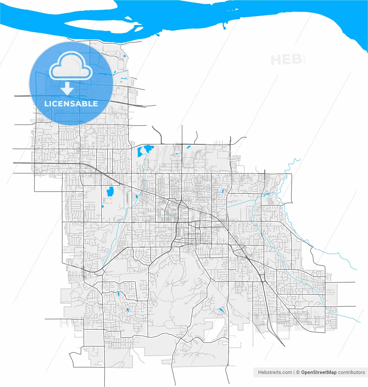 Gresham, Oregon, United States, high resolution vector map - Instant download PDF and JPG