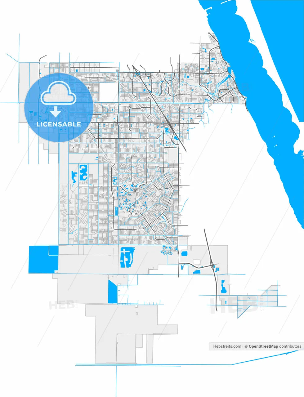 Palm Bay, Florida, United States, high resolution vector map - Instant download PDF and JPG