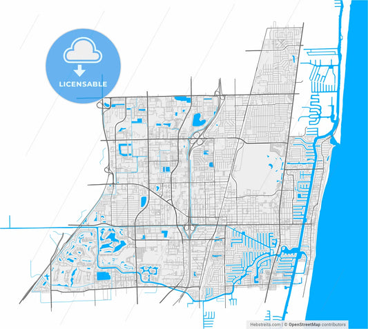 Pompano Beach, Florida, United States, high resolution vector map - Instant download PDF and JPG
