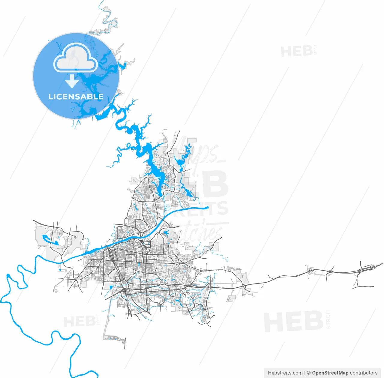 Tuscaloosa, Alabama, United States, high resolution vector map - Instant download PDF and JPG