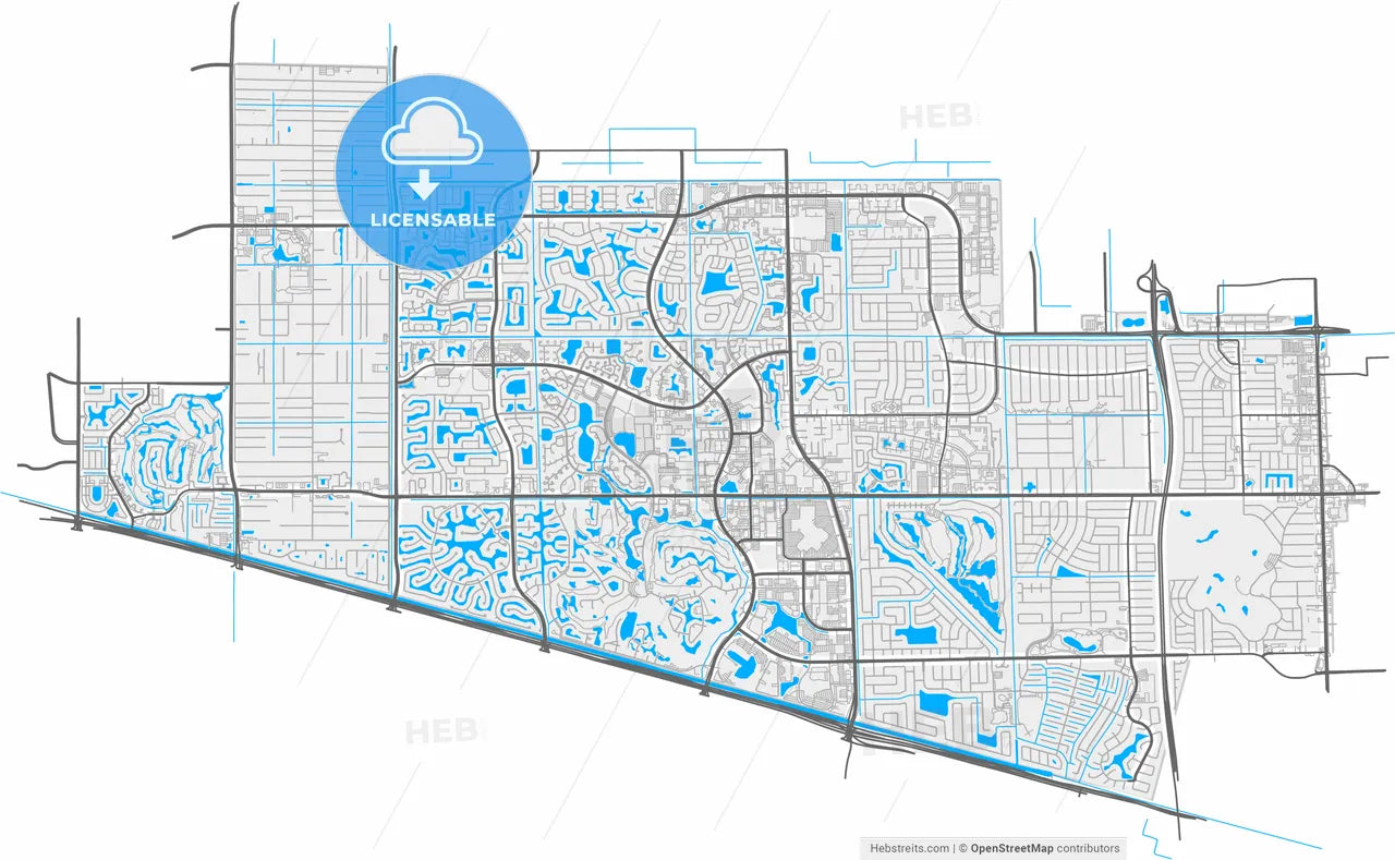 Plantation, Florida, United States, high resolution vector map - Instant download PDF and JPG