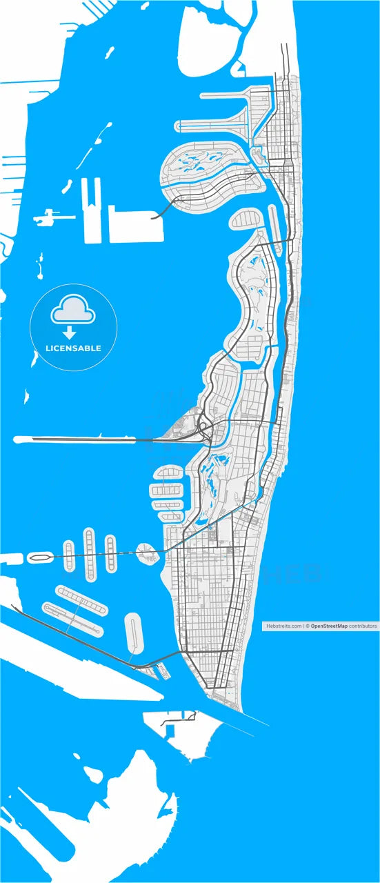 Miami Beach, Florida, United States, high resolution vector map - Instant download PDF and JPG