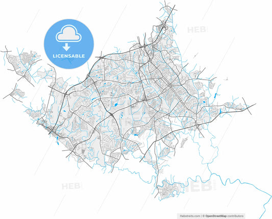 Concord, North Carolina, United States, high resolution vector map - Instant download PDF and JPG