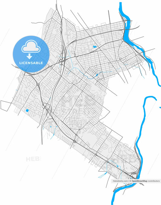 Clifton, New Jersey, United States, high resolution vector map - Instant download PDF and JPG