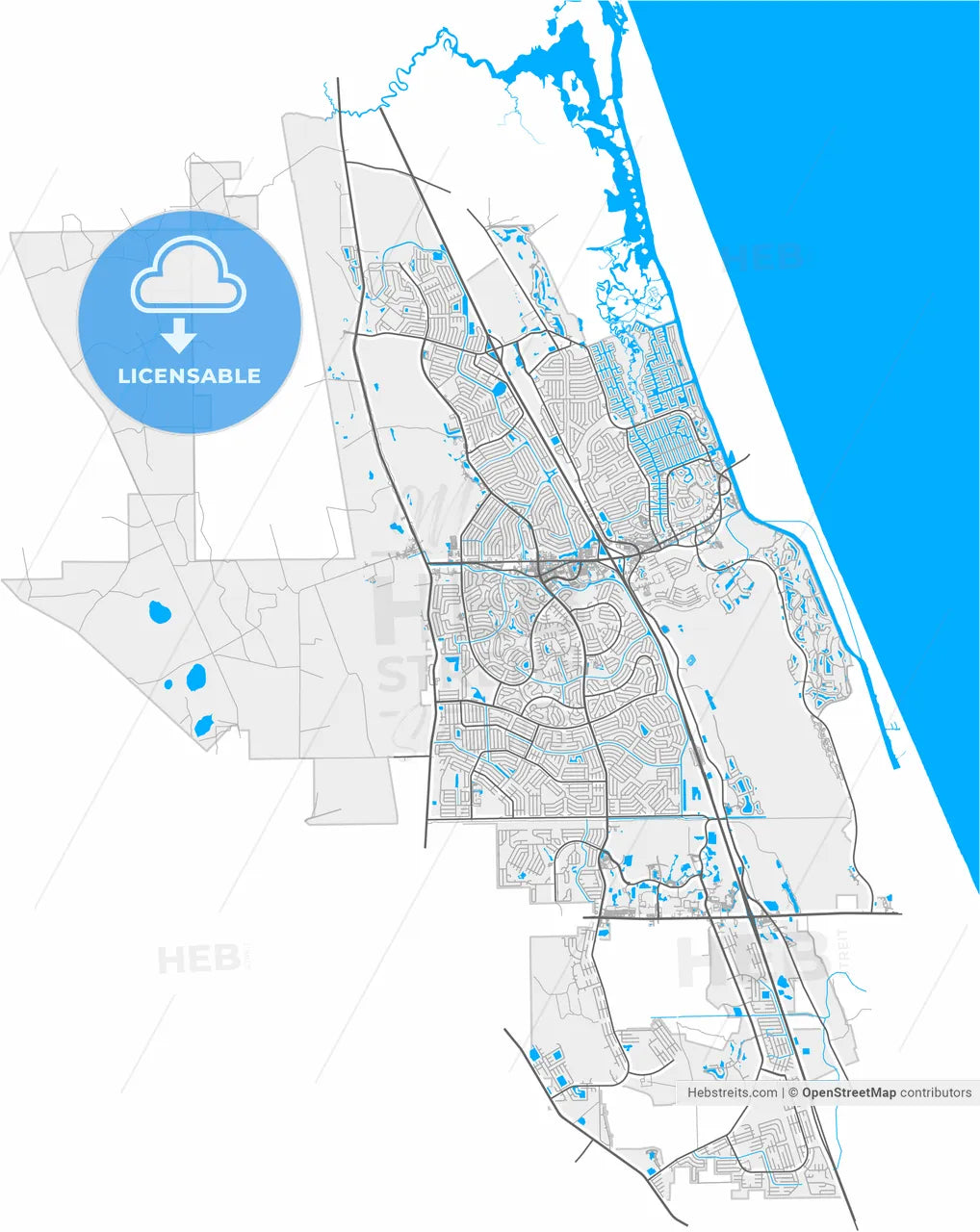 Palm Coast, Florida, United States, high resolution vector map - Instant download PDF and JPG