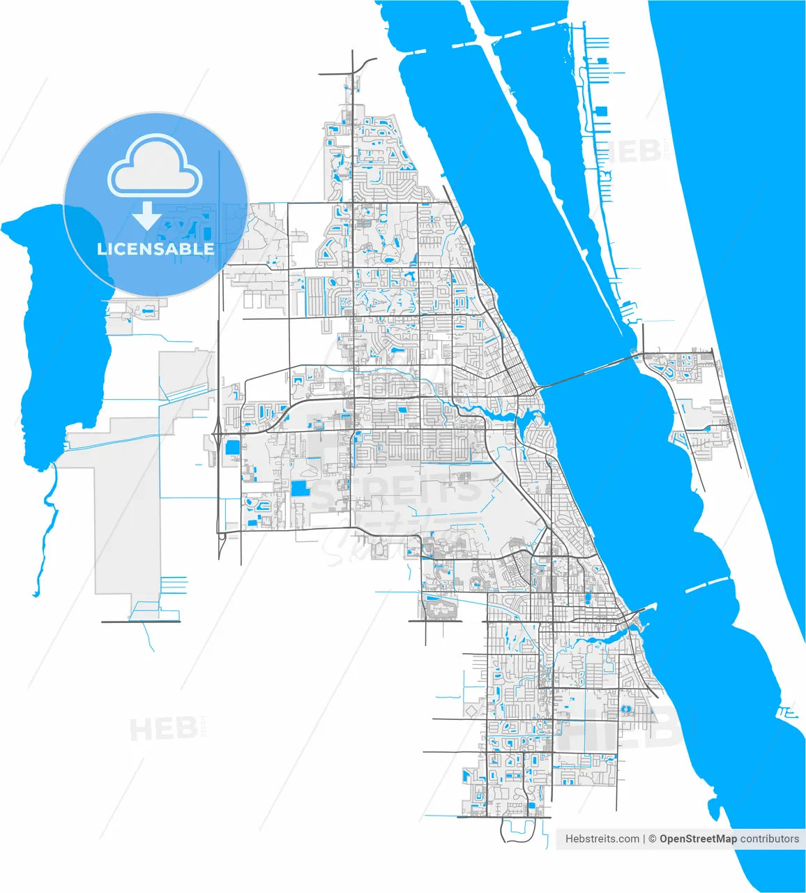 Melbourne, Florida, United States, high resolution vector map - Instant download PDF and JPG