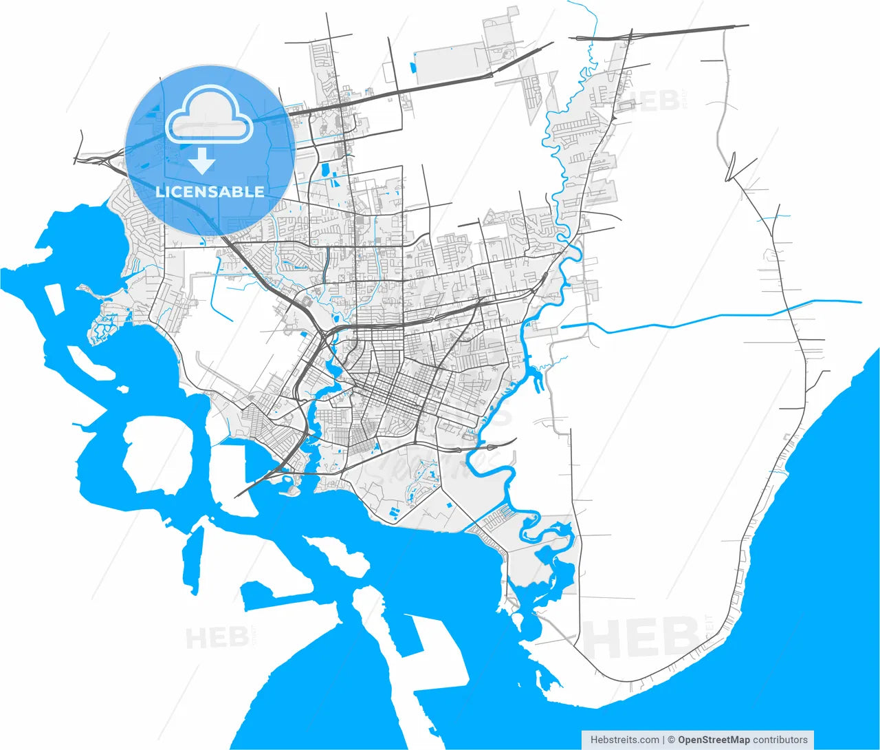 Baytown, Texas, United States, high resolution vector map - Instant download PDF and JPG