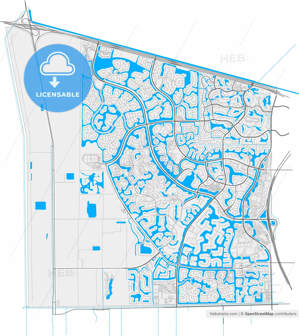 Weston, Florida, United States, high resolution vector map - Instant download PDF and JPG