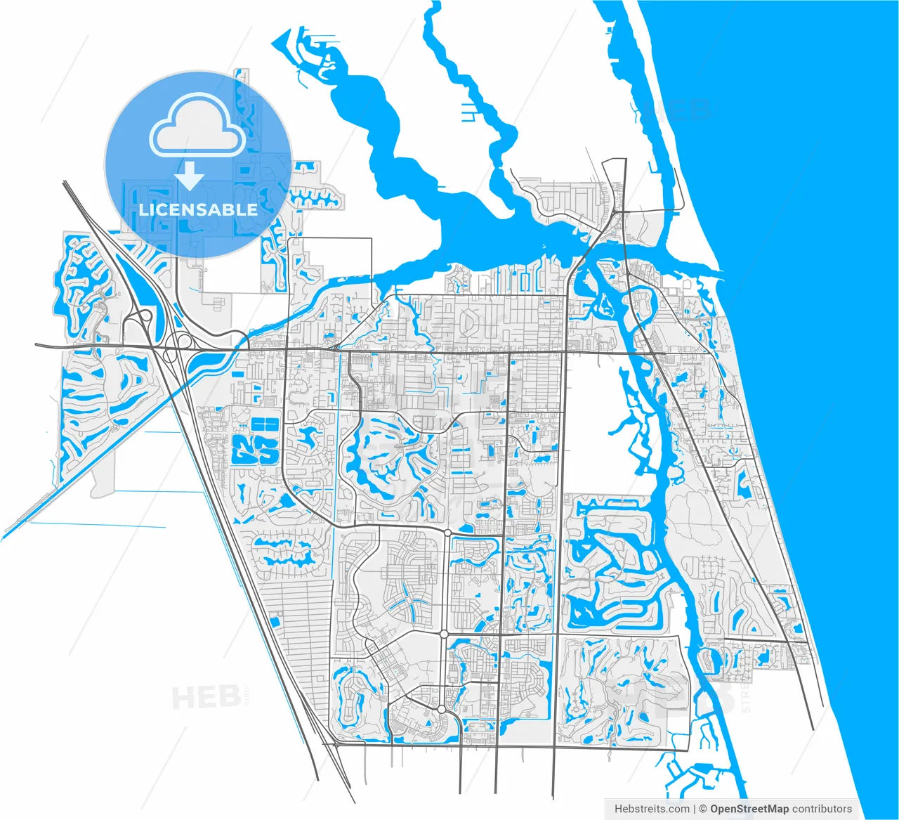 Jupiter, Florida, United States, high resolution vector map - Instant download PDF and JPG
