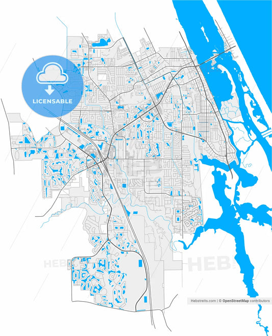 Port Orange, Florida, United States, high resolution vector map - Instant download PDF and JPG
