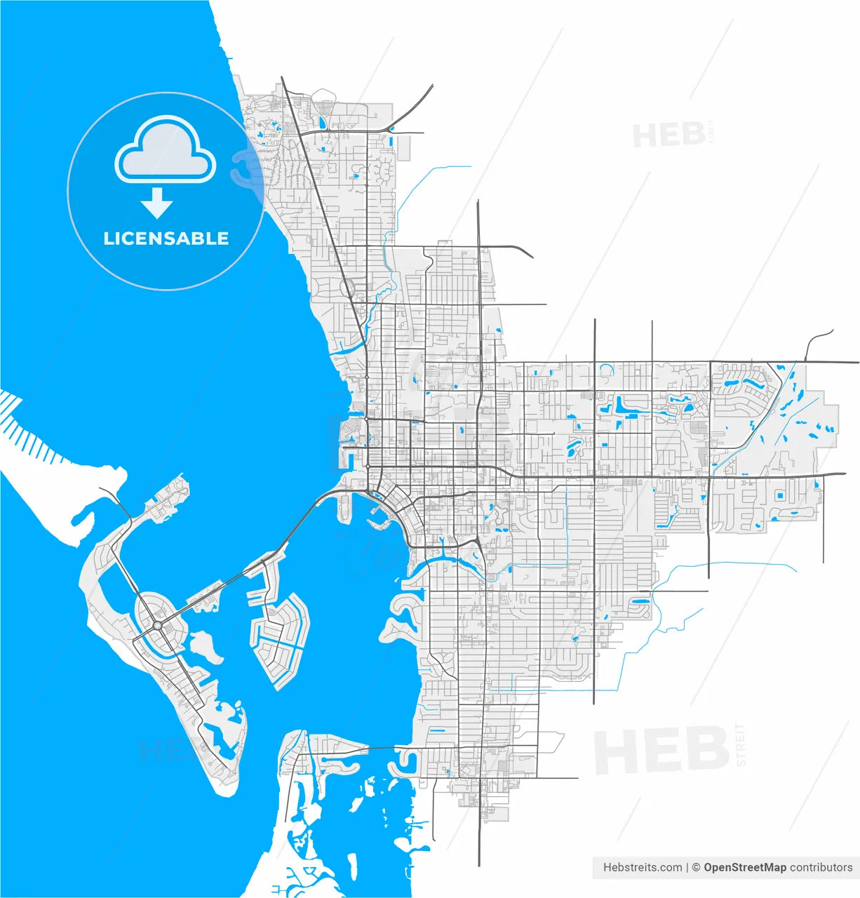 Sarasota, Florida, United States, high resolution vector map - Instant download PDF and JPG