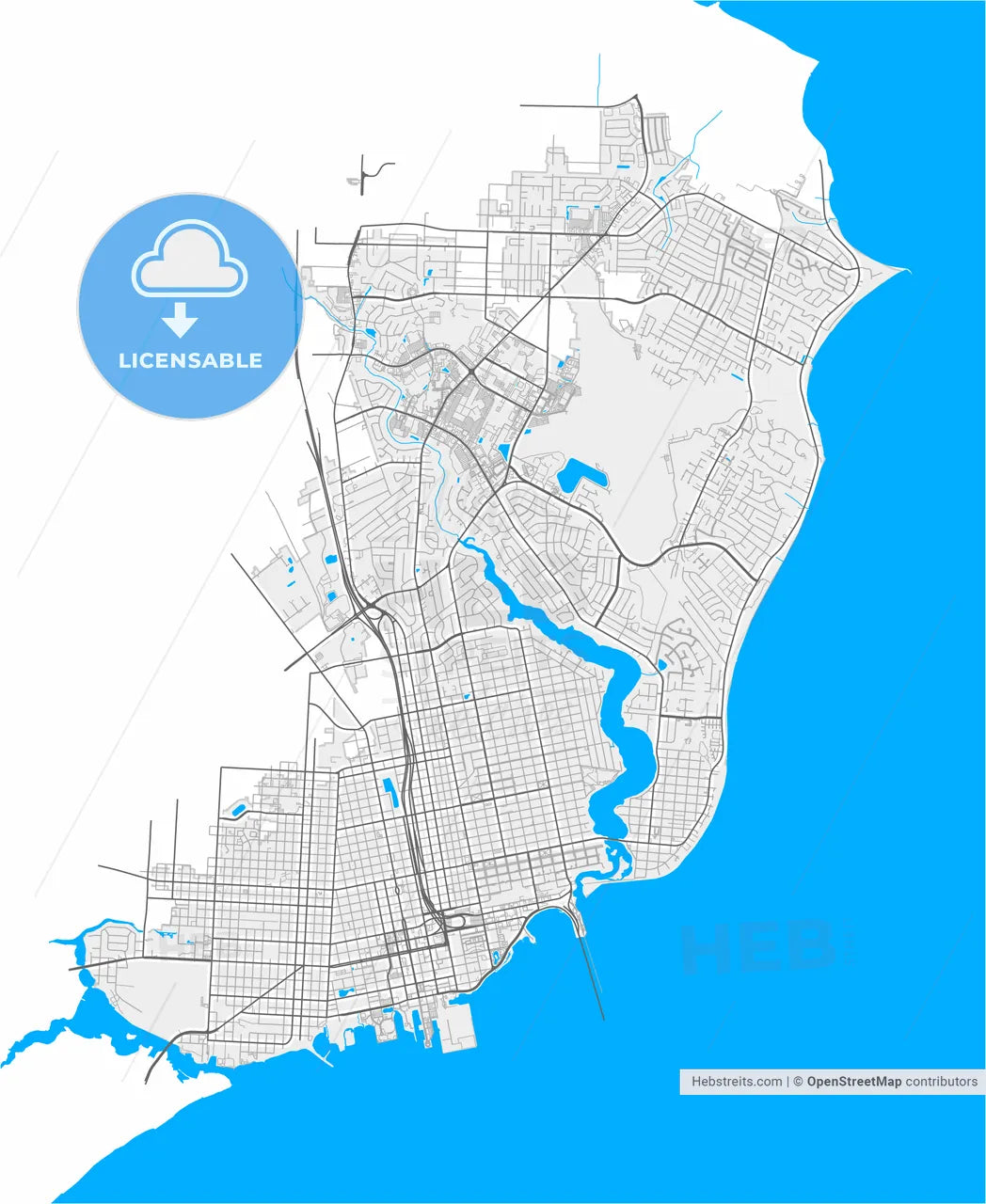 Pensacola, Florida, United States, high resolution vector map - Instant download PDF and JPG