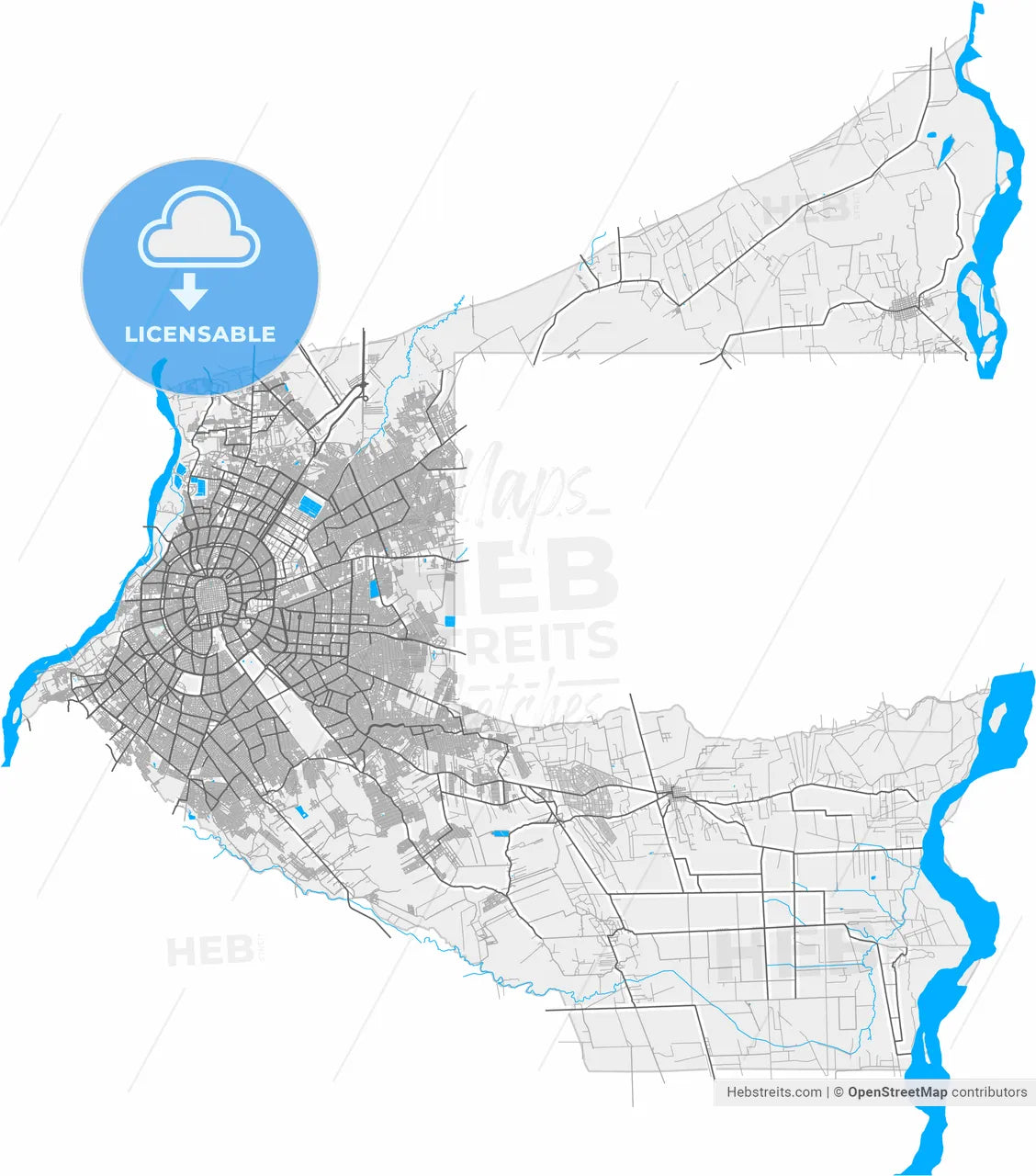 Santa Cruz de la Sierra, Bolivia, high resolution vector map - Instant download PDF and JPG
