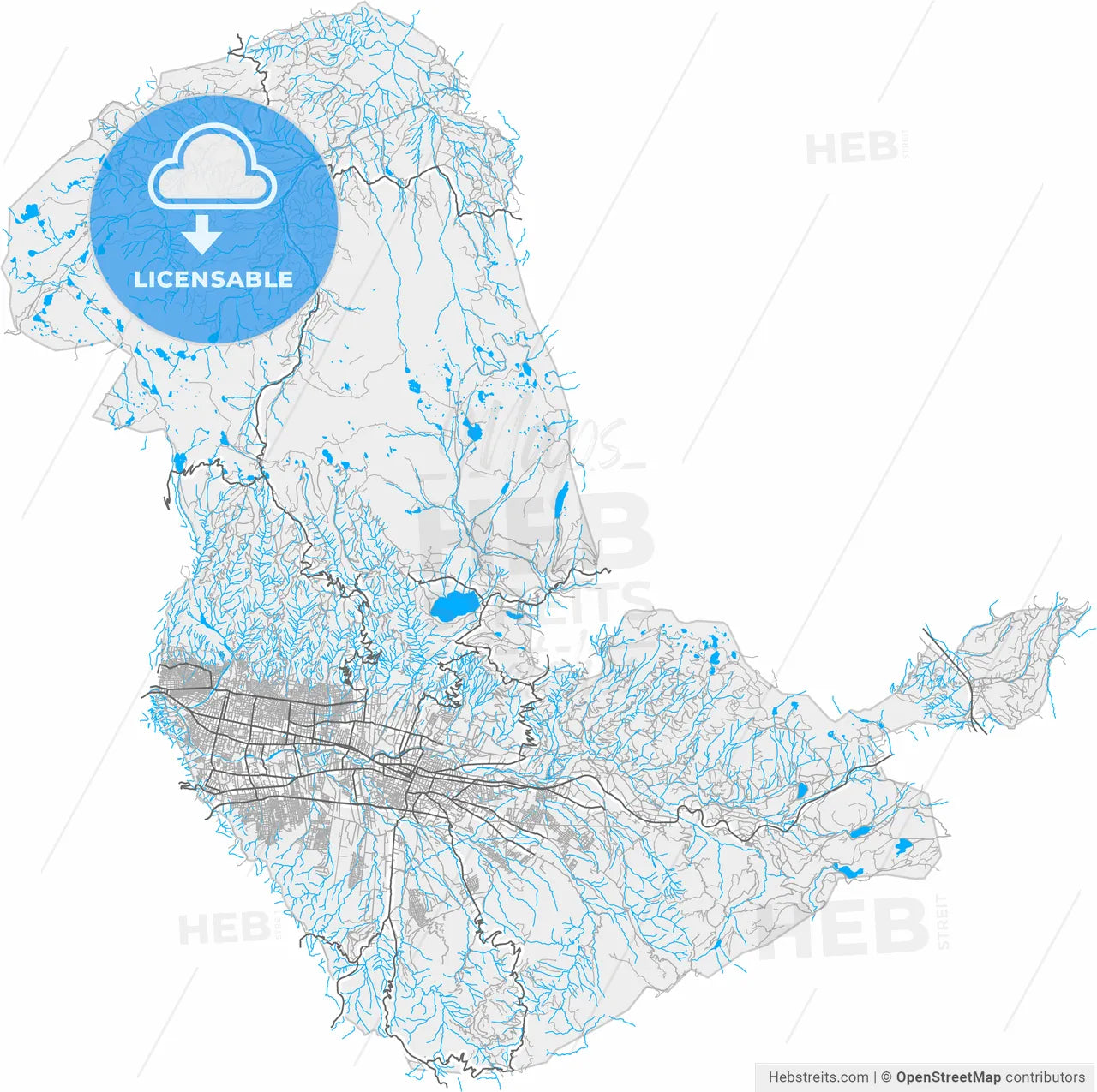 Sacaba, Bolivia, high resolution vector map - Instant download PDF and JPG