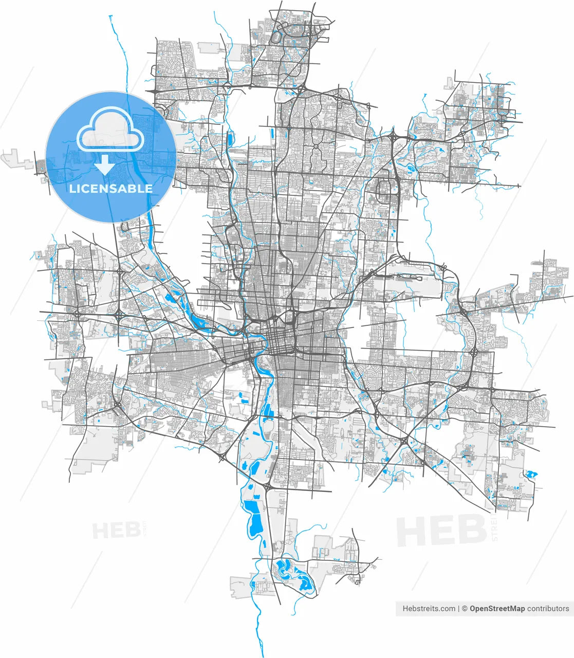 Columbus, Ohio, United States, high resolution vector map - Instant download PDF and JPG