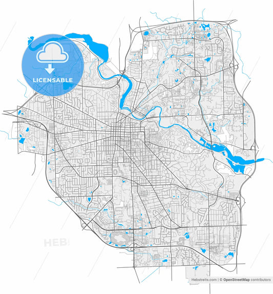 Ann Arbor, Michigan, United States, high resolution vector map - Instant download PDF and JPG