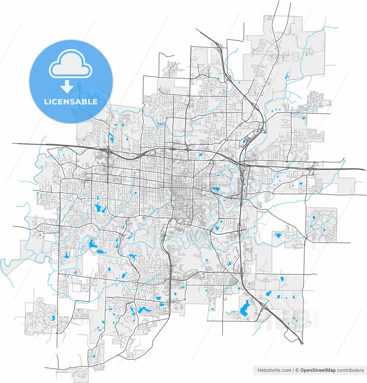 Columbia, Missouri, United States, high resolution vector map - Instant download PDF and JPG
