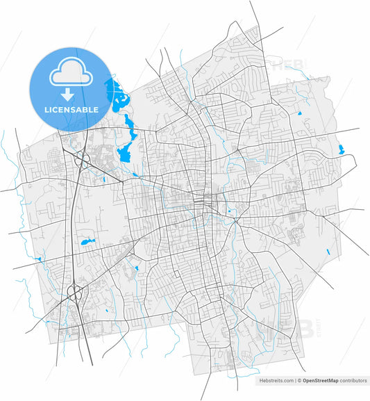 Brockton, Massachusetts, United States, high resolution vector map - Instant download PDF and JPG