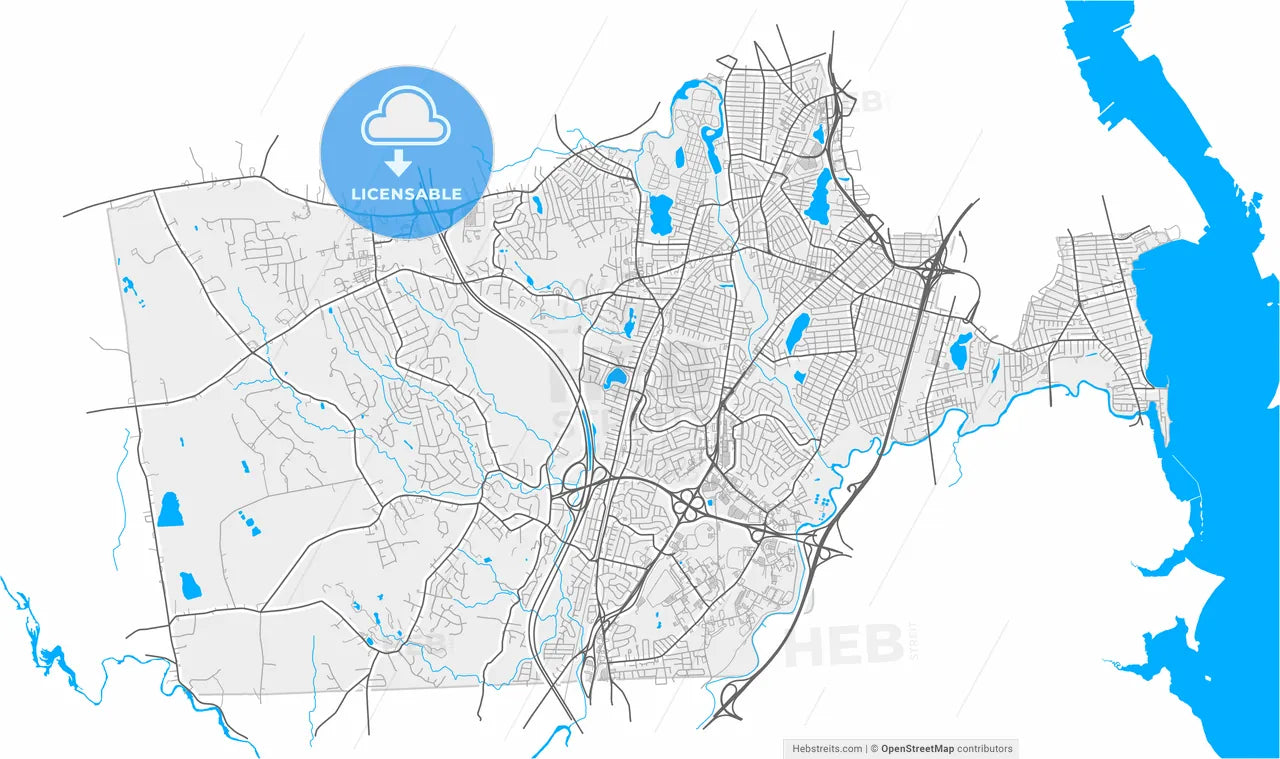 Cranston, Rhode Island, United States, high resolution vector map - Instant download PDF and JPG
