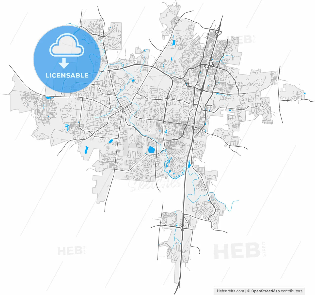 Franklin, Tennessee, United States, high resolution vector map - Instant download PDF and JPG