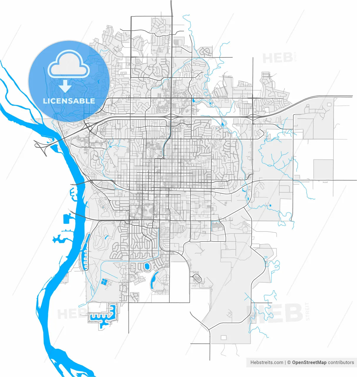 Bismarck, North Dakota, United States, high resolution vector map - Instant download PDF and JPG