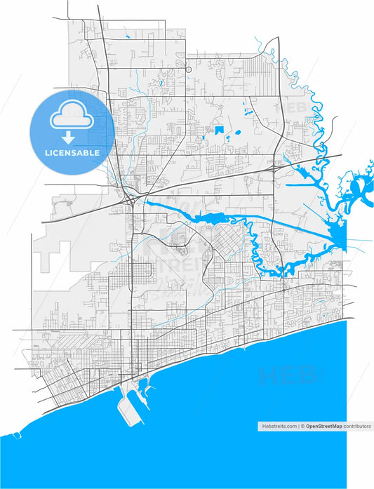 Gulfport, Mississippi, United States, high resolution vector map - Instant download PDF and JPG