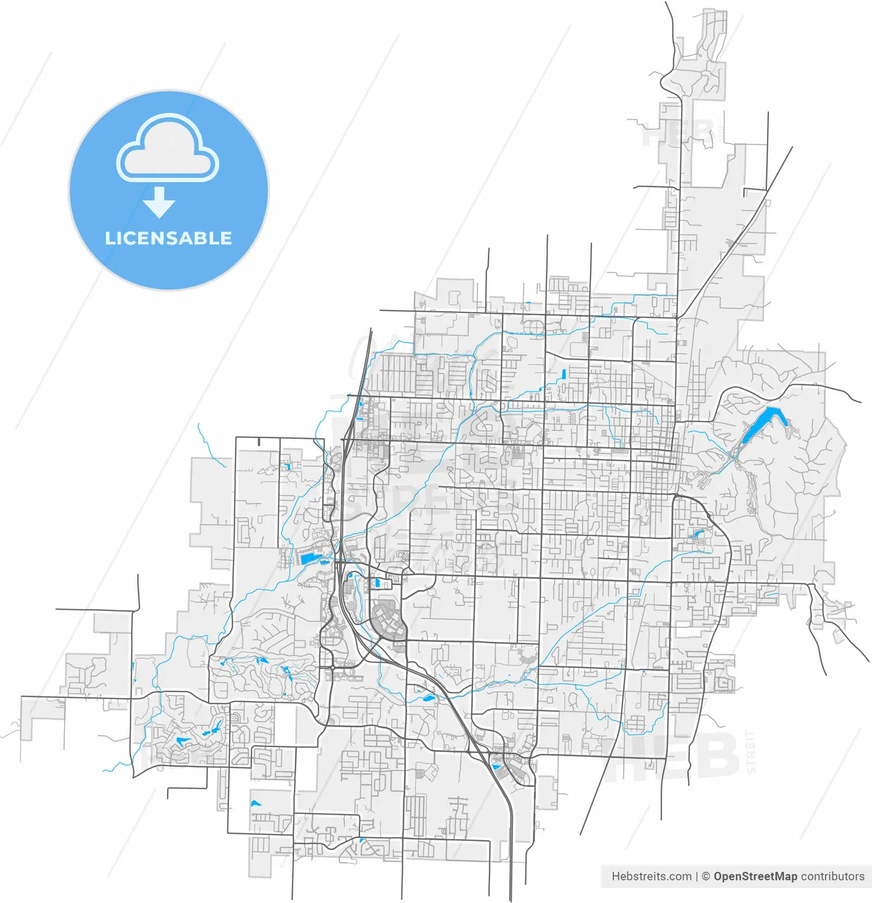 Rogers, Arkansas, United States, high resolution vector map - Instant download PDF and JPG