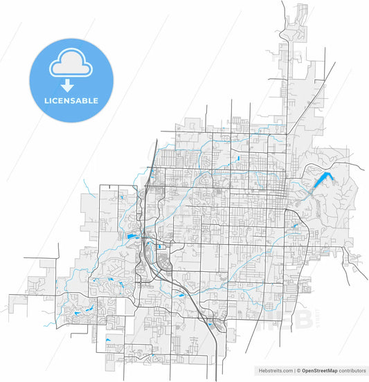 Rogers, Arkansas, United States, high resolution vector map - Instant download PDF and JPG