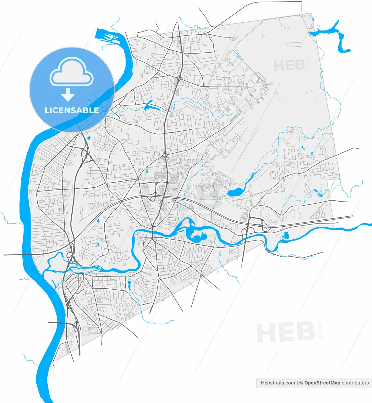 Chicopee, Massachusetts, United States, high resolution vector map - Instant download PDF and JPG