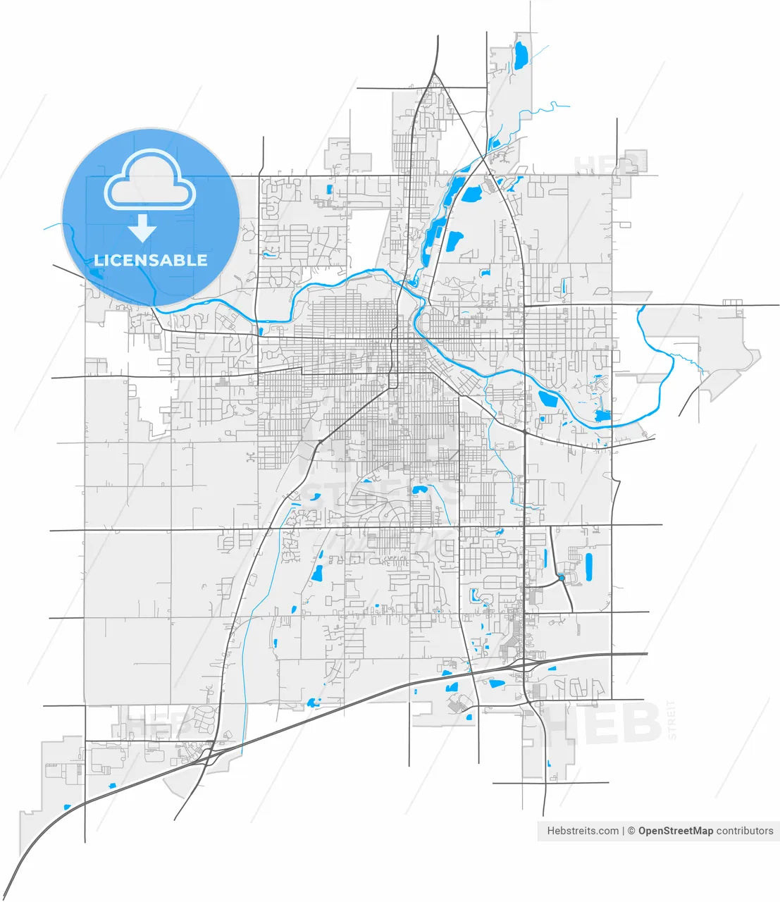 Anderson, Indiana, United States, high resolution vector map - Instant download PDF and JPG