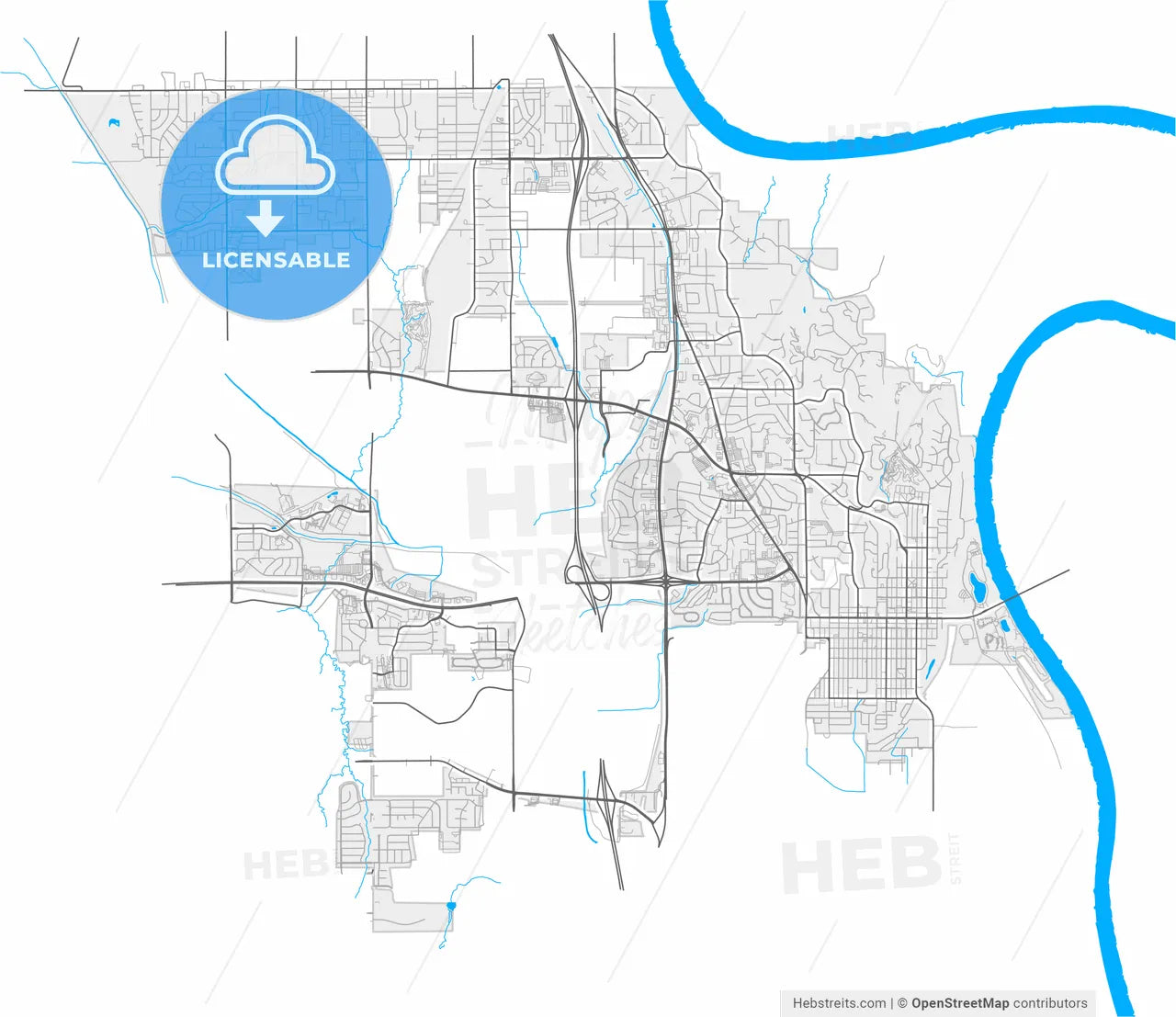 Bellevue, Nebraska, United States, high resolution vector map - Instant download PDF and JPG
